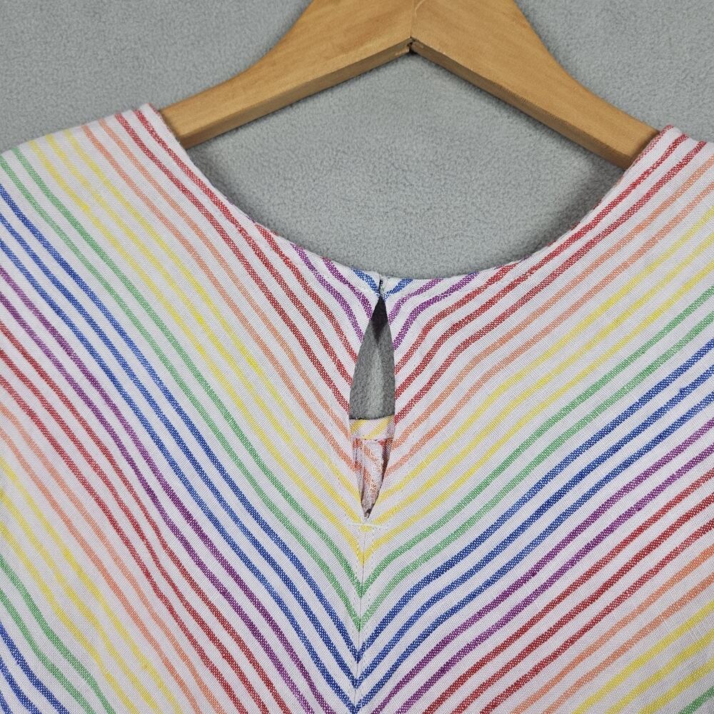 Lands' End Linen Dress Womens Plus 2X Rainbow Stripe Pockets Coastal Colorful - Picture 7 of 11